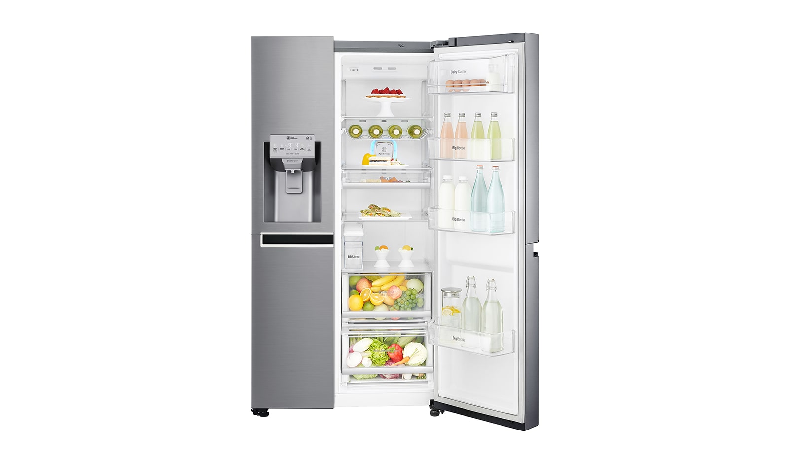 LG Inverter Linear Compressor™ GSL961PZBV American Style Fridge Freezer, 601L, Shiny Steel - F, GSL961PZBV
